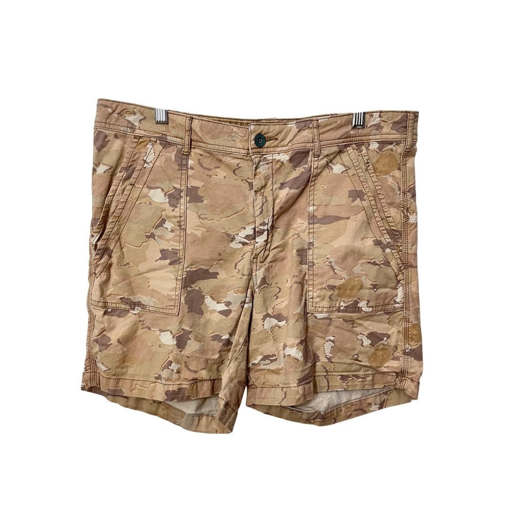 Anthropologie The Wanderer Chino Shorts Women 32 Tan Camo Cotton Linen Utility